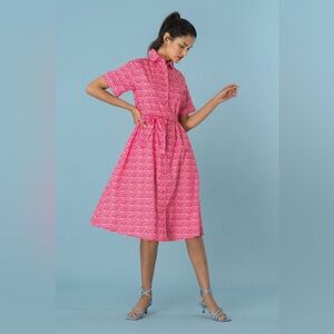 ▪️Tucker NYC Sarah Midi Button Down Stripped Pink Abstract Pattern Shirt Dress